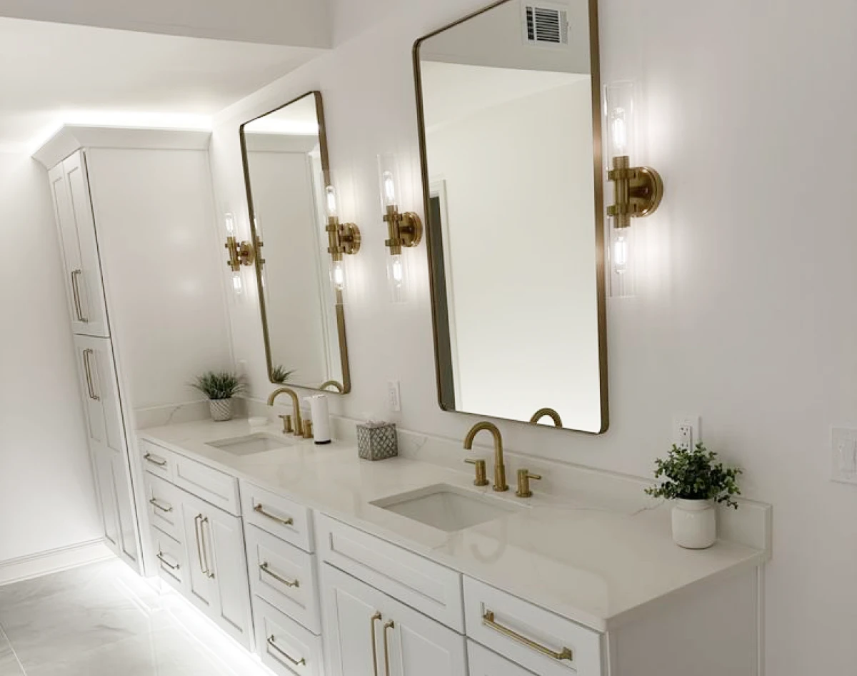 Elegant bathroom vanity with gold fixtures